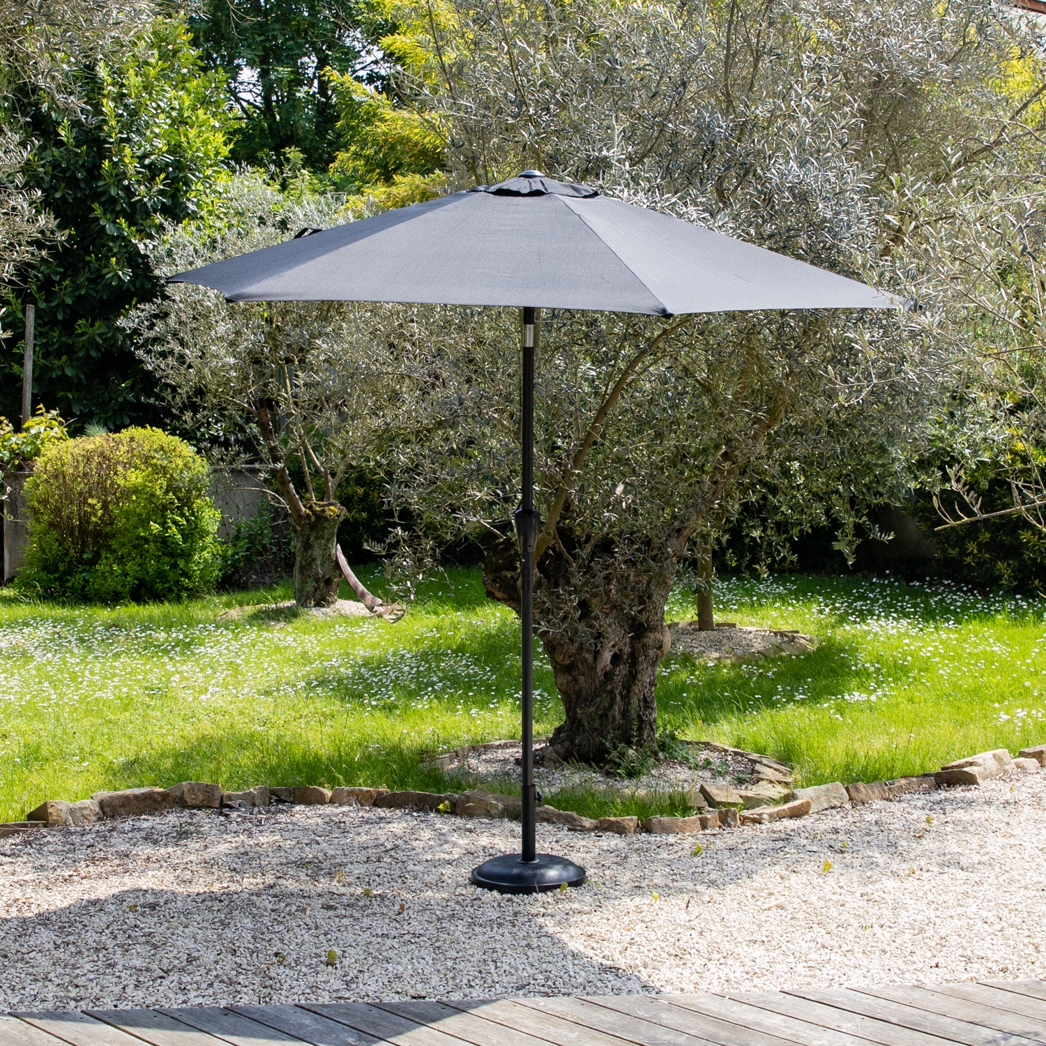 Parasol droit HAPUNA rond 2,70m de diamètre gris